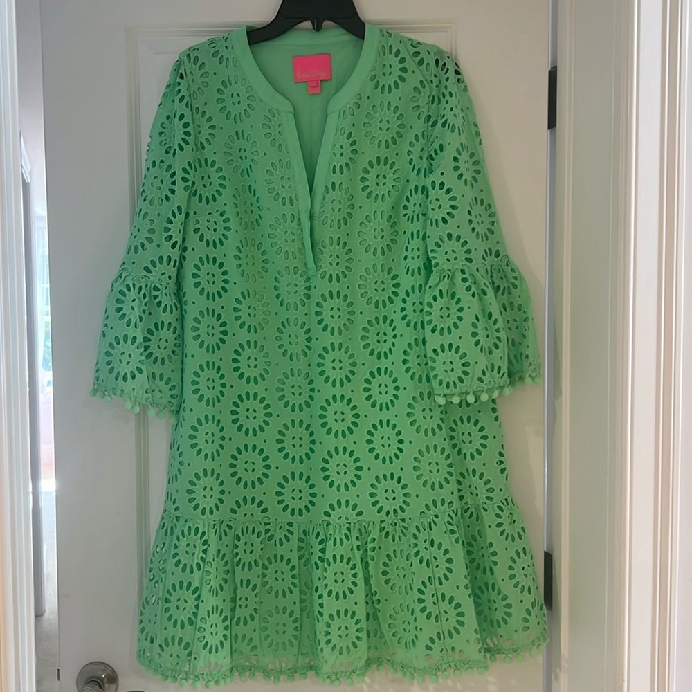 Lilly Pulitzer Mint Eyelet Peasant Mini Dress